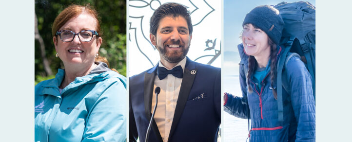 Trail Talk Live, with pictures of Eleanor McMahon, Tareq Hadhad, and Melanie Vogel. Parlons Sentier en direct, avec des photos d'Eleanor McMahon, Tareq Hadhad et Melanie Vogel.