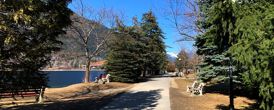 Walking trails and biking trails available beside the lake in Nelson, BC