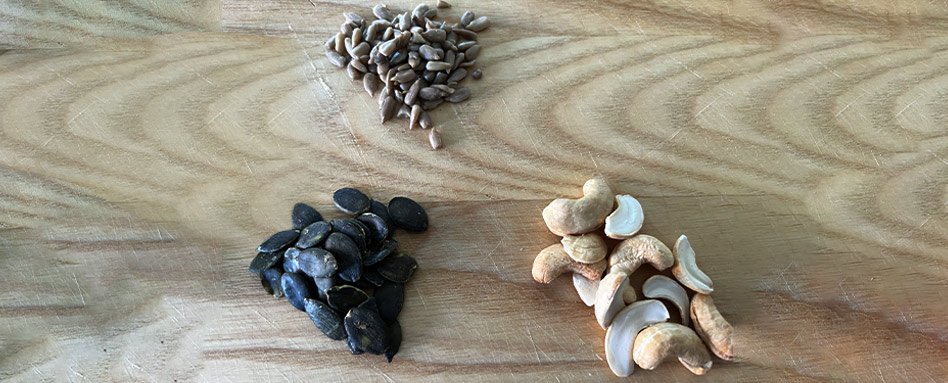 Trail mix ingredients: nuts and seeds