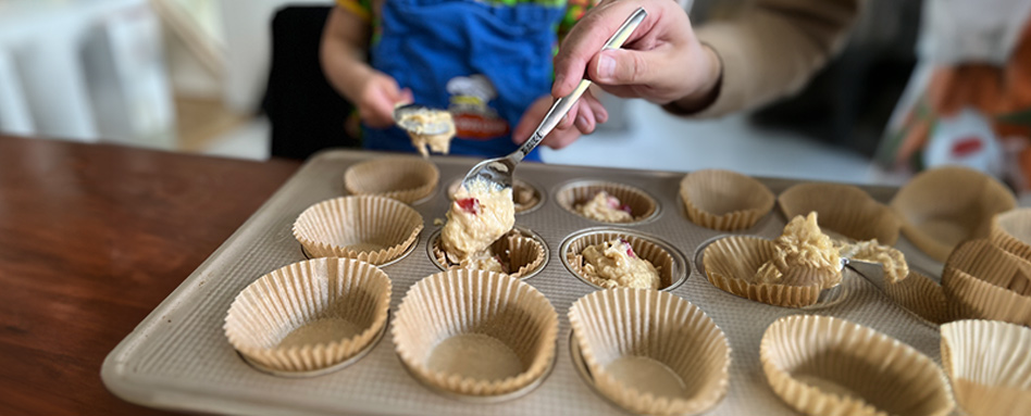 Prepping to bake strawberry muffins