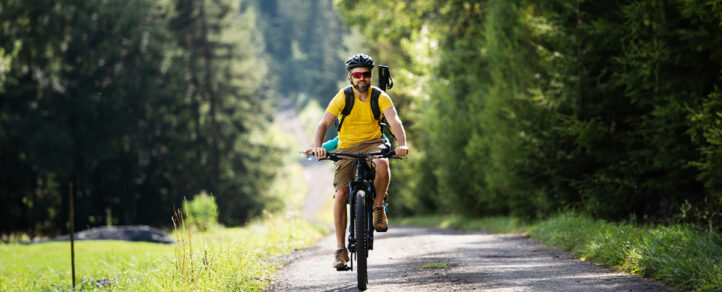 Cyclist riding along a trail