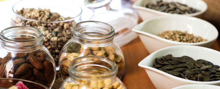 jars and bowls full of trail mix