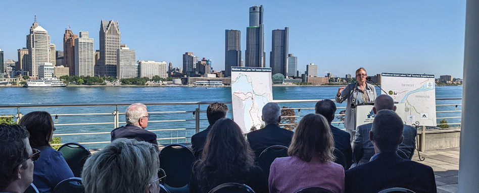 Eleanor McMahon, Trans Canada Trail President & CEO speaking at Ontario’s Waterfront Regeneration Trust Corporation, the Community Foundation for Southeast Michigan and the Michigan Department of Natural Resources