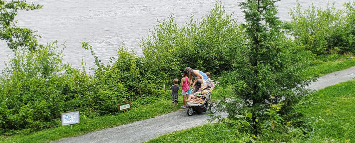 A family on the trail in Woodstock New Brunswick