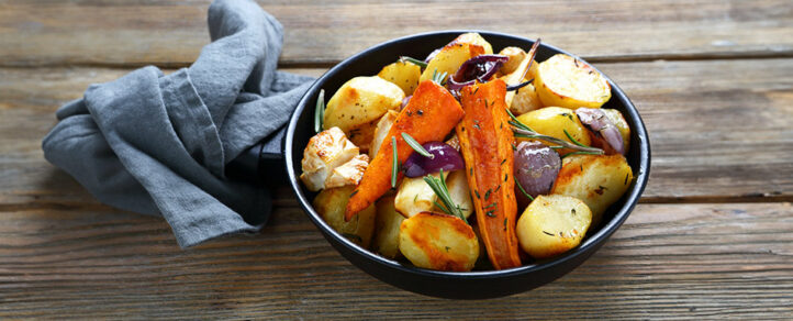 Roasted root vegetables served on a plate