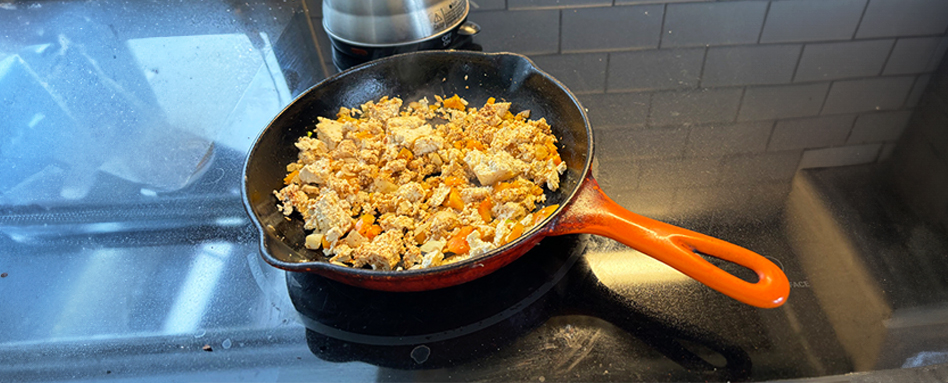 Cauliflower and Squash in a frying pan 