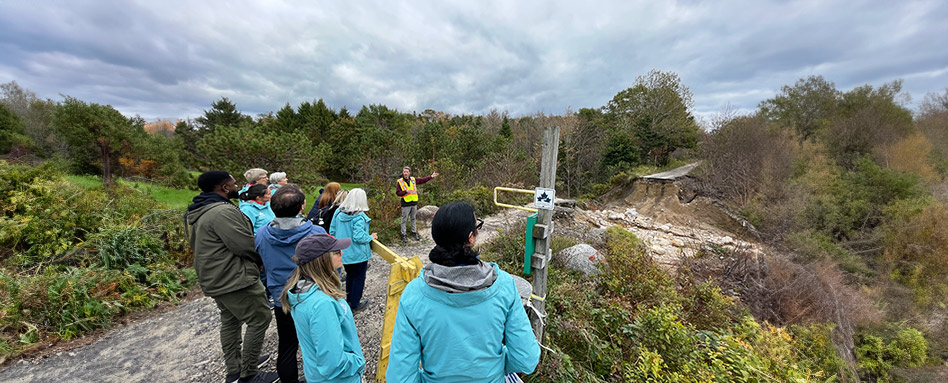 Trans Canada Trail members and board viewing trail damage in Halifax, Nova Scotia 