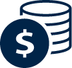 An icon depicting a stack of coins with a dollar sign symbol overlaying the front coin. This represents money, financial transactions, or fundraising, commonly used to symbolize donations, budgeting, or economic activity.