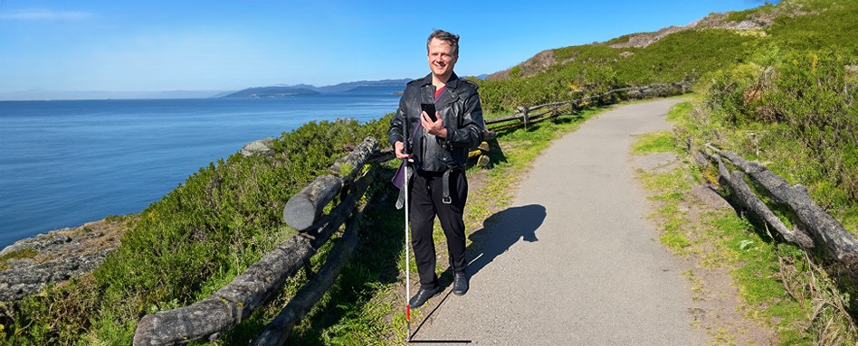Michael Moore walking on the City of Victoria Trail.