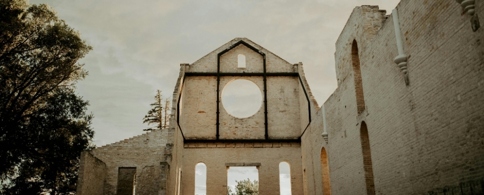 Spooky Stories_Trappist Monastery_credit Victor Huynh_support image | Trans Canada Trail shell ruins on a monastery on a cloudy day