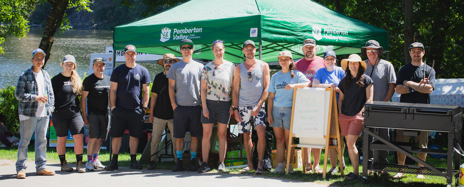 BC - Sea to Sky Trail Pemberton Photo Credit Brent Harrewyn | Trans Canada Trail group of people standing infront of a green tent smiling