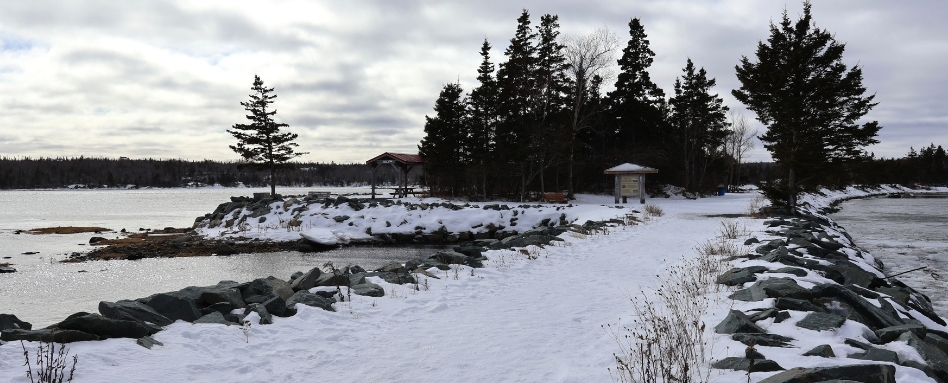 long snowy waterfront