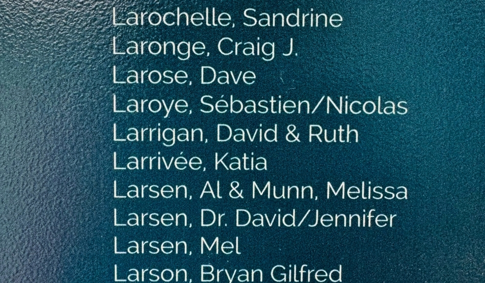 01Support image_Generational giving Claudia Laroye_credit Claudia Laroye | Trans Canada Trail names listed on a plaque