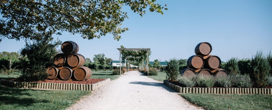 05Support image_ON_TWEPI article_Winery_credit Tourism Windsor Essex Pelee Island | Trans Canada Trail winery barrels and archway on sunny day
