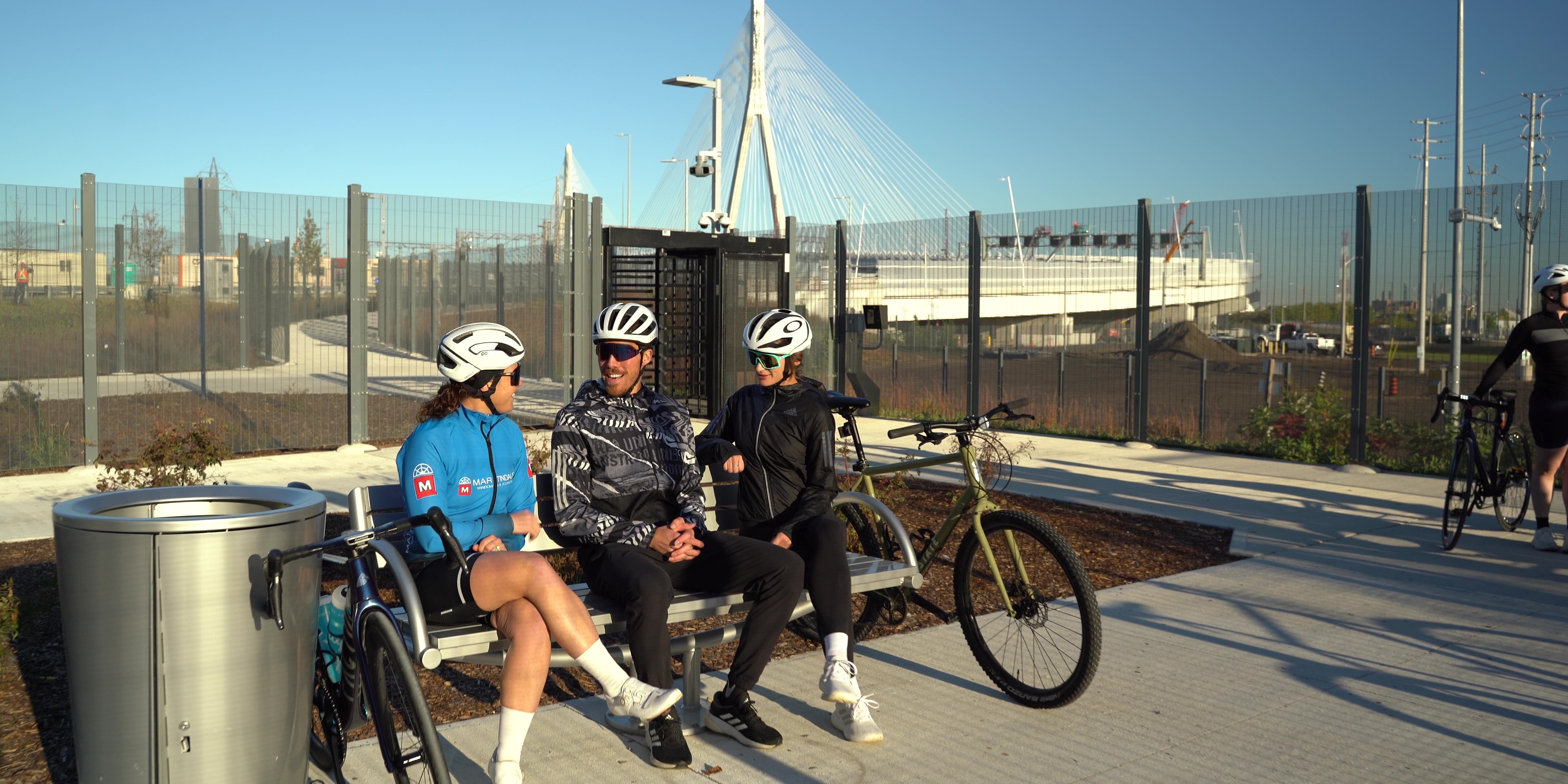 Cyclists at the Gordie Howe International Bridge.